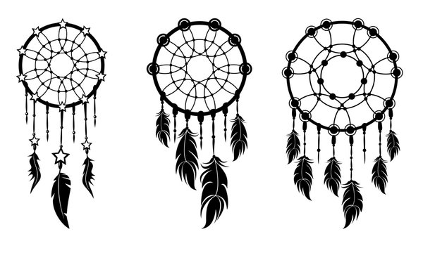 Set dreamcatchers with feathers. 
