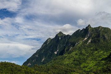 Fototapeta na wymiar Beautiful mountain peak with green nature, Chiang Dao, Chiang Mai Province, Thailand