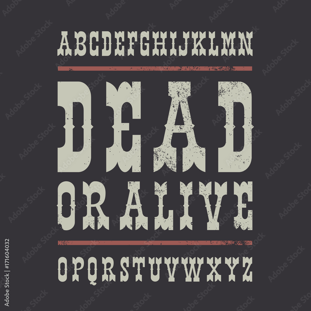 Fototapete wild west style font on dark background. retro vector alphabet set. capital letters. great font for 