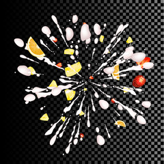 Milk splash blast. A natural dairy product. 3D vector object