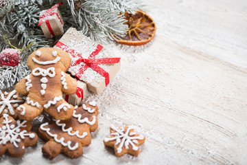 Christmas background on wooden