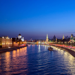 moscow cityscape, view of Moscow Kremlin and embankment of Mosco
