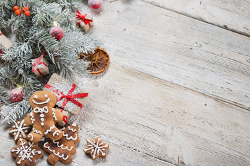 Christmas background on wooden