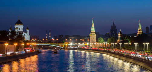panoramic view, Moscow Kremlin and embankment of Moscow river in