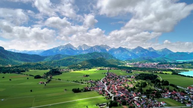 Panorama from the air Forggensee and Schwangau, Germany, Bavaria