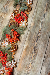 Christmas background on wooden