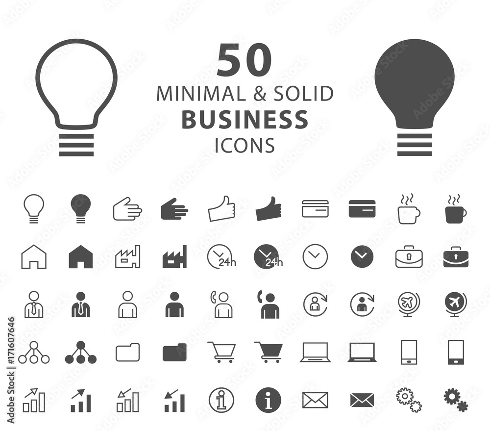 Poster set of 50 multimedia minimal and solid icons on white background . vector isolated elements