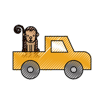cartoon pick up vehicle safari monkey animal vector illustration