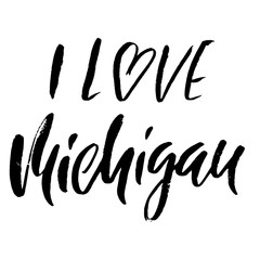I love Michigan. Modern dry brush lettering. Retro typography print. Vector handwritten inscription. USA state.