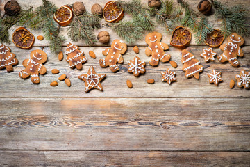 Christmas background on wooden