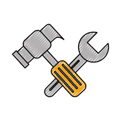 construction hammer and wrench tool support repair vector illustration