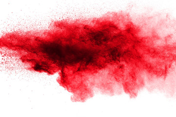 Red Color powder splash cloud isolated on white background