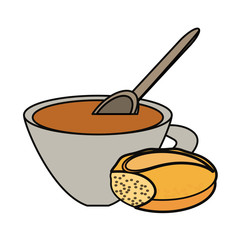 coffee cup and bread icon over white background colorful design vector illustration