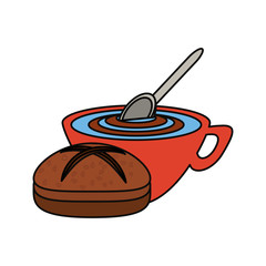 coffee cup and bread icon over white background colorful design vector illustration