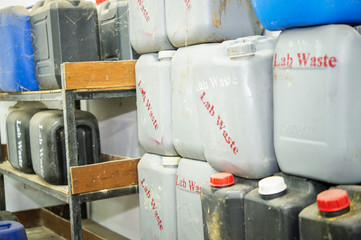 Tanks for the storage of chemical waste.