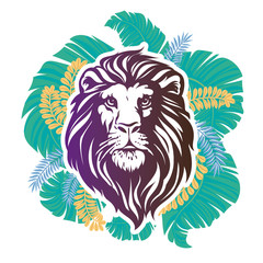 Vector illustration Lion head. Cool lion head decorative flat design element.