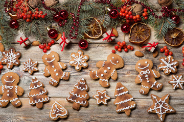 Christmas background on wooden