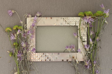 The metal frame lies on a gray background