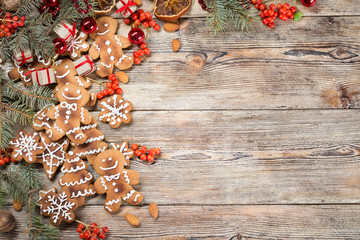 Christmas background on wooden