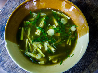 bamboo shoot curry, Local food of Thai in white and brown  bowl