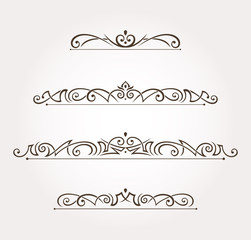 Set of four calligraphic design elements and page decoration. Vector illustration