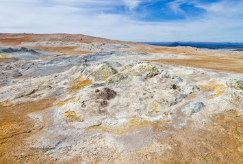 Geothermal spring near Myvatn lake. Hverir geothermal area, northern Iceland