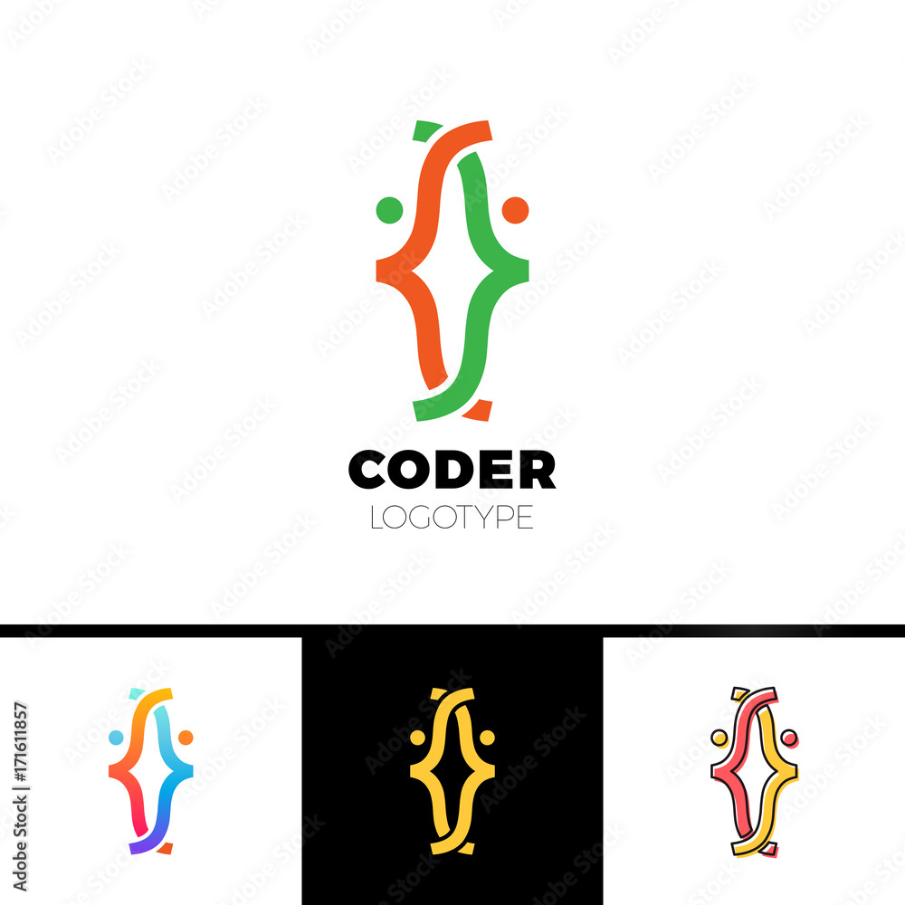 Poster code bracket man logo - head of two man done with brackets