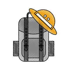 travel backpack safari and hat equipment vector illustration