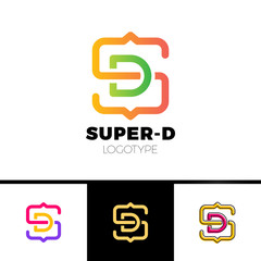 letter S and D monogram square shape logo with code brackets