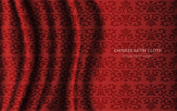 Traditional Red Chinese Silk Satin Fabric Cloth Background botanic spiral cross flower vine