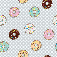 Seamless pattern donut with glaze. Background with cakes. Vector illustration.