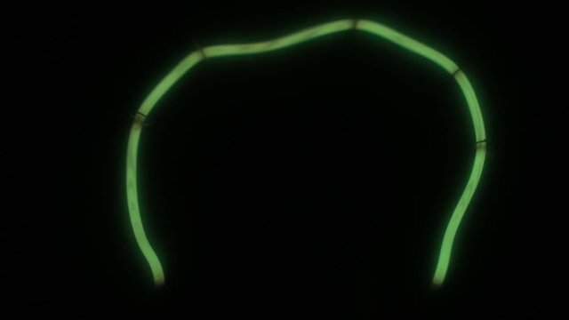 Close-up of a green tungsten filament. Smooth increase and decrease in power.