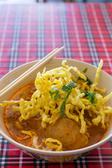 Khao Soi , Northern Thai Style Curried Noodle Soup with Chicken