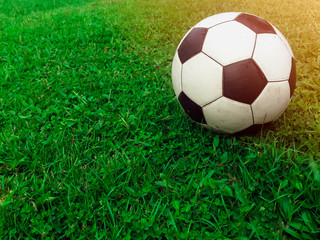 Fototapeta na wymiar Football on the field with green grass