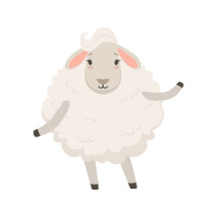 Cute funny white sheep character vector Illustration