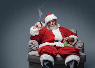 Bad Santa celebrating at home