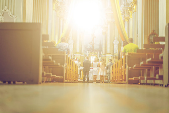Joniskis Sant Church of the Assumption of the Virgin Mary. Lithuania. The interior. Ecclesiastical ceremony