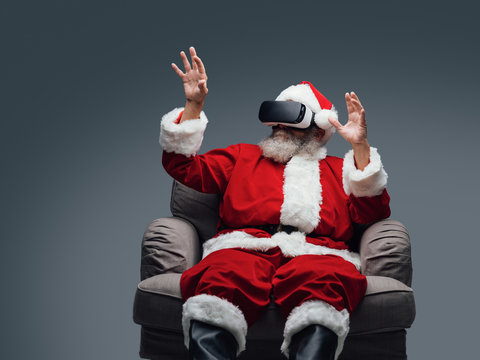 Santa Claus experiencing virtual reality