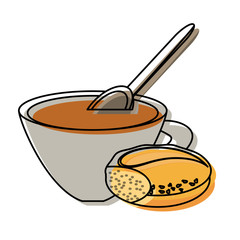 coffee cup and bread icon over white background colorful design vector illustration