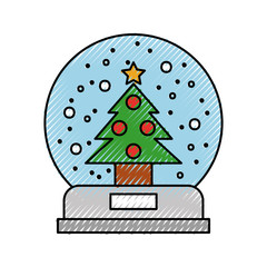 christmas snow globe with a fir tree inside in flat style vector illustration