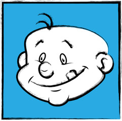 Happy Kid Face with rough edges - Drawing Vector