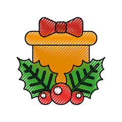 christmas gift box holly berry bow decoration vector illustration