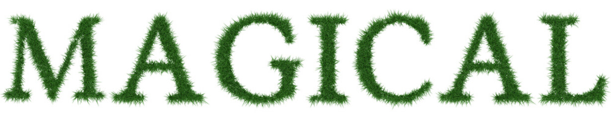 Magical - 3D rendering fresh Grass letters isolated on whhite background.