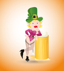 Sexy Female Leprechaun with Beer Glass Vector