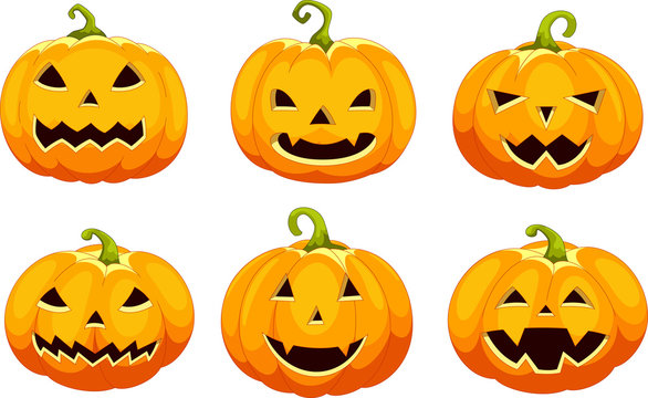 Vector illustration of set pumpkins for Halloween isolated on white background