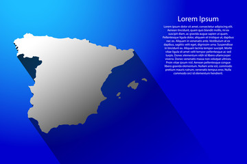 Fototapeta premium Streszczenie mapa Hiszpanii z długim cieniem na niebieskim tle ilustracji wektorowych