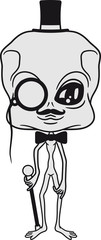 gentlemen sir herr mann reich zylinder hut monokel brille mustache schnurrbart riesen riesig klein alien kopf gesicht süß niedlich horror ausserirdischer halloween comic cartoon
