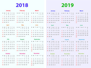 Calendar Design 2018-2019 vector and editable