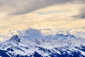 Obraz premium Mountains with snow in winter. Ski resort Hopfgarten, Tyrol, Austria