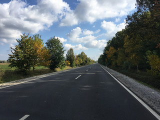 Driving during autumn towards Poroszlo